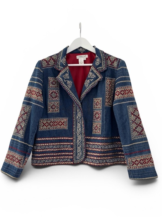 Coldwater Creek Jackets & Blazers - Coldwater Creek Embroidered Blue Jean Jacket with Red Accents